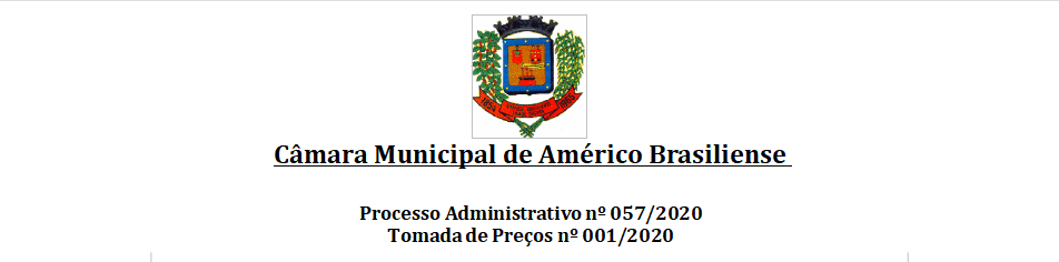 TOMADA DE PREÇOS N.º 001/2020 - contratação de empresa para a prestação de serviços de demolição da cobertura atual e construção de nova cobertura da edificação sede da Câmara Municipal